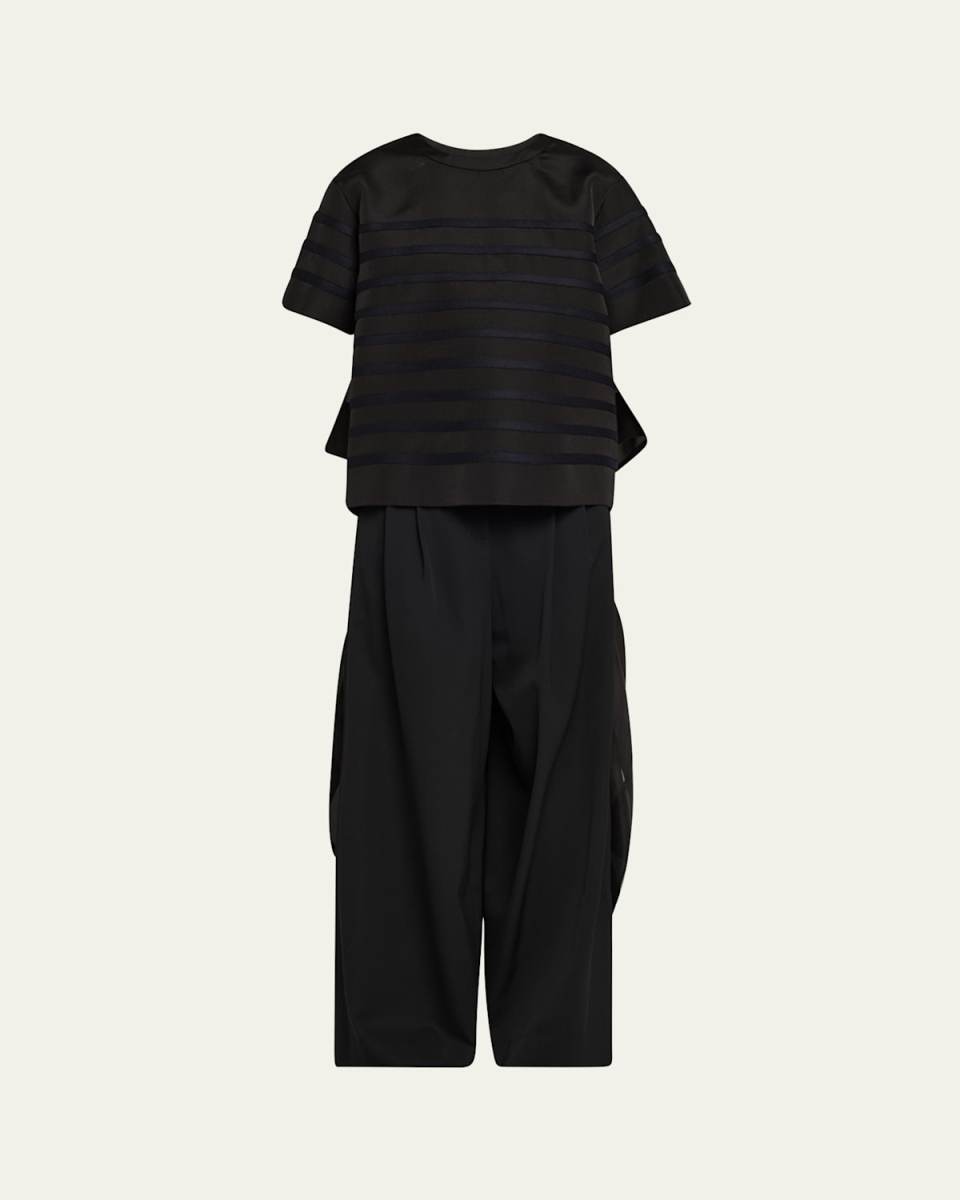 Striped Open-Back Organza Ruffle Top
